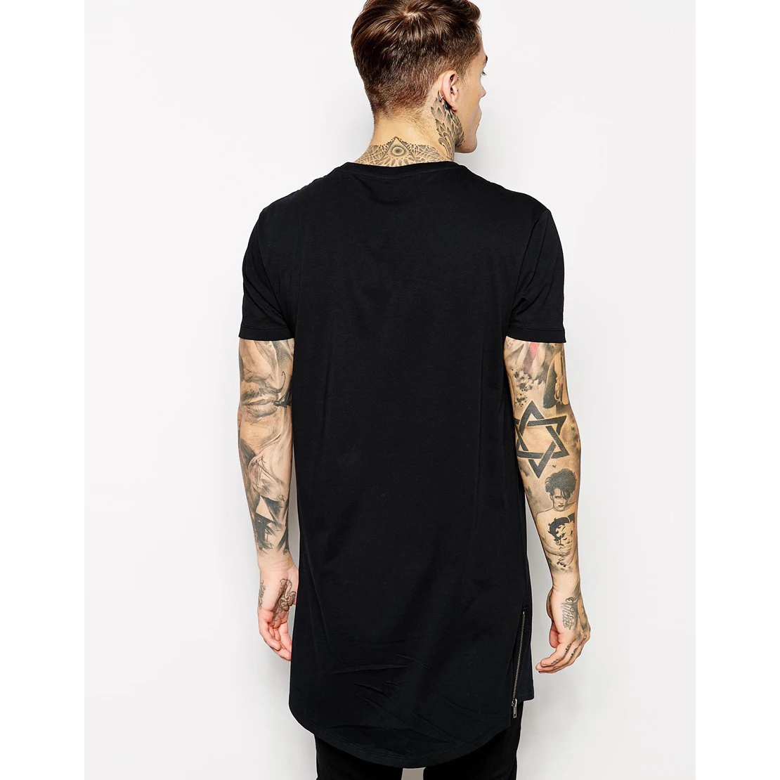 2024 MRMT Mens Zipper Long T-Shirt Black Men's Cotton T Shirts Tee Tops Man Clothing Extra Long T Shirt For Male Brand Tee shirt