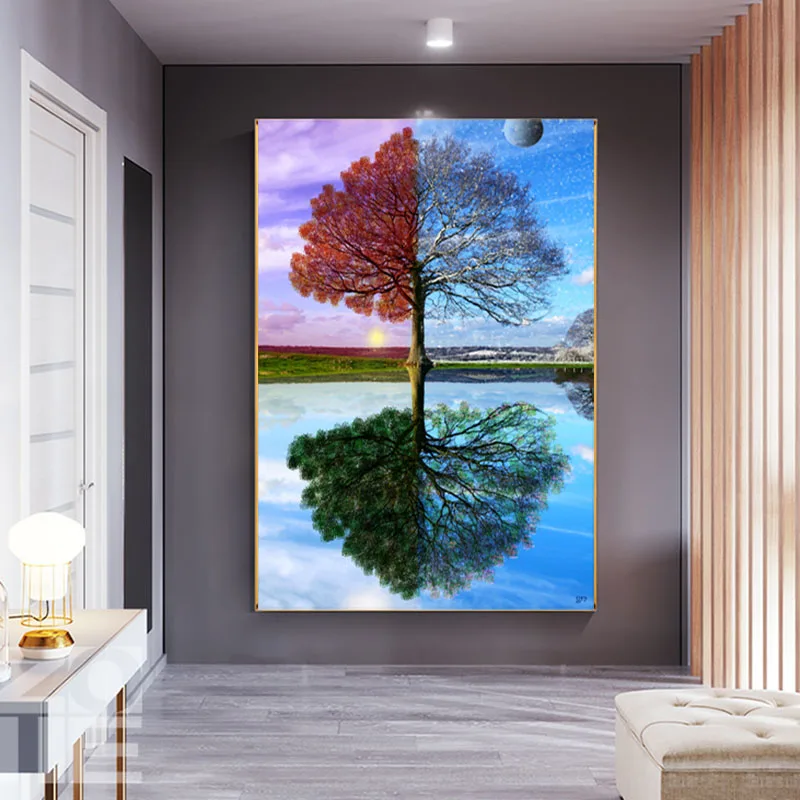 

SELFLESSLY Abstract Seasons Tree Canvas Painting Wall Art Pictures for Living Room Landscape Posters and Prints Home Decoration