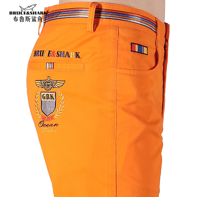 New Spring Summer Orange Casual Fashion Business Pants for Men 97%Cotton Bruce Shark Men's Trousers Straight Stretch Plus size