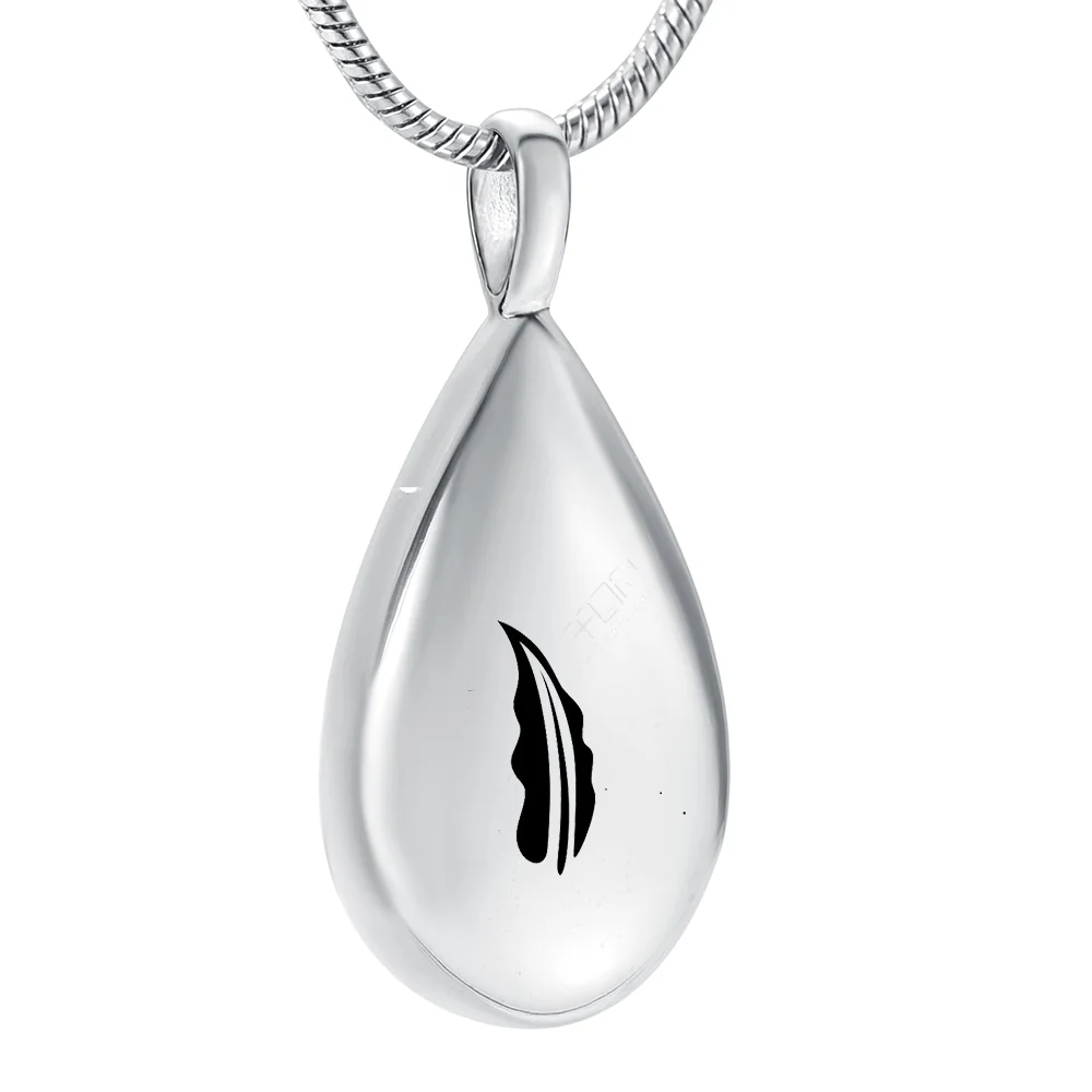 IJD9945 Teardrop Carved Leaves Pendant Cremation Souvenir for Ashes Urn Keepsake Memorial Necklace Jewelry