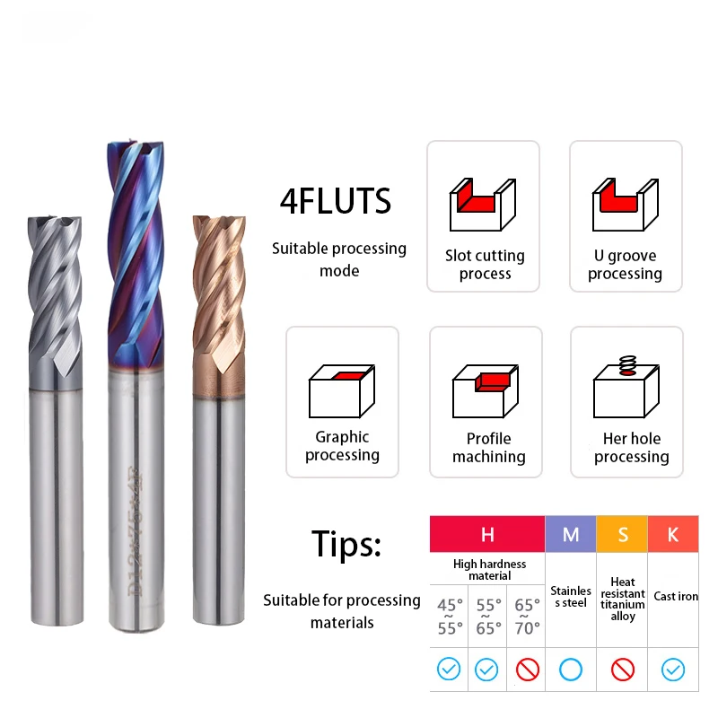 Q.Grt fresa in metallo duro HRC50 55 65 fresa in metallo duro 2 3 4 flauto rivestimento acciaio al tungsteno taglio fresa set frese