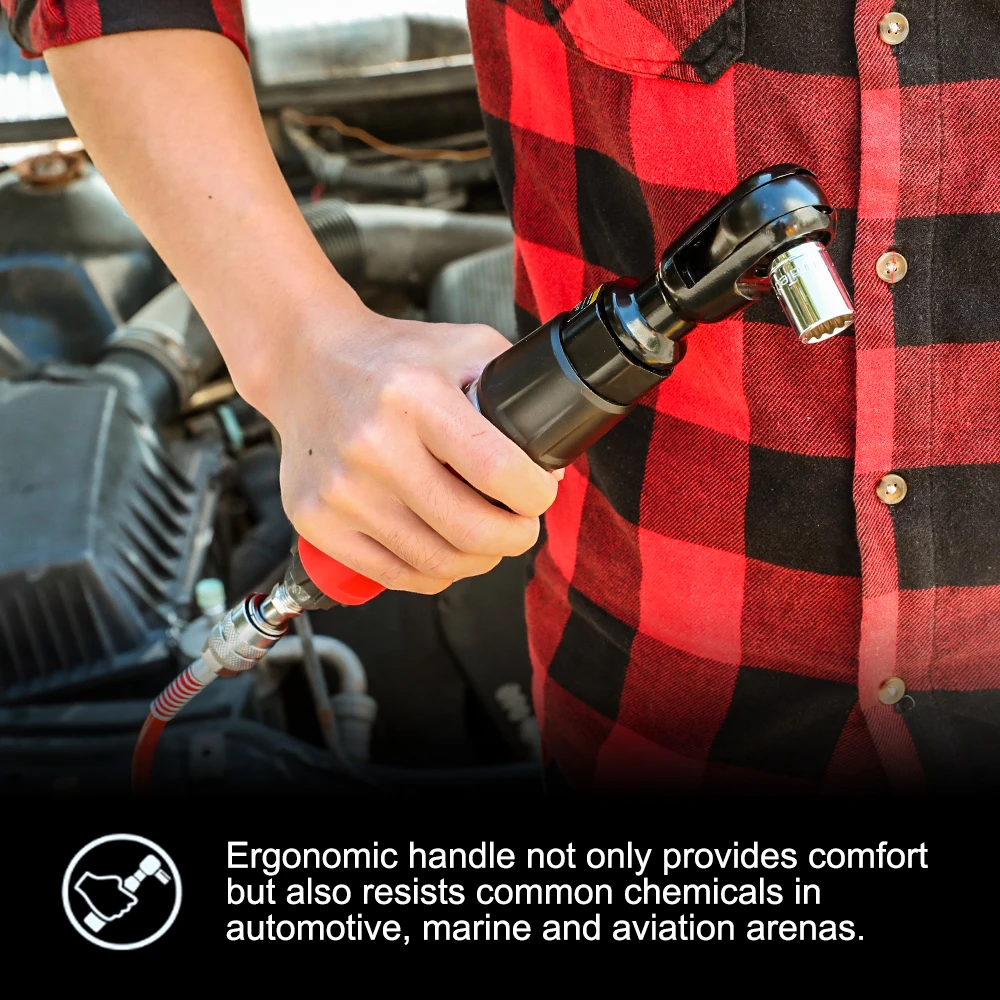 WORKPRO Air Ratchet Wrench 3/8-Inch Pneumatic Ratchet Wrench 68N.m Max Torque Output 360 Degree Adjustable Exhaust