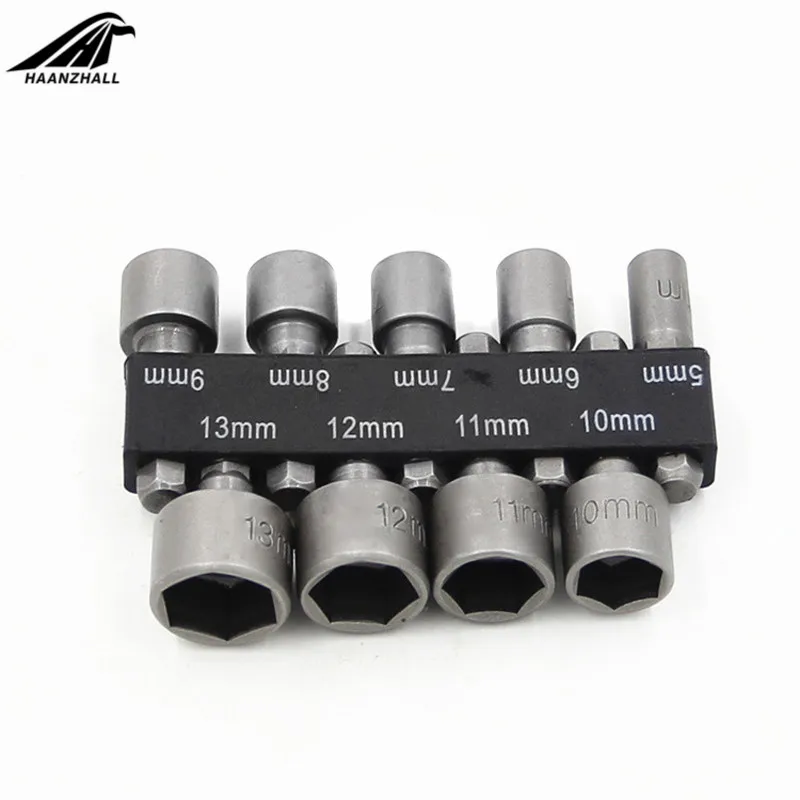9Pcs 1/4 "Hex Shank Power Nut Driver สว่านประแจซ็อกเก็ตบิตสกรู 5-13 มม.Nut Driver ชุดอะแดปเตอร์ซ็อกเก็ต