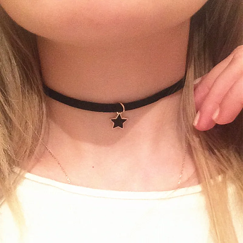 Gothic Chokers Necklaces for Women Black Velvet Elastic Neck Jewelry Crown Pendant Necklace Moon Alloy Shell Female Neck Decor