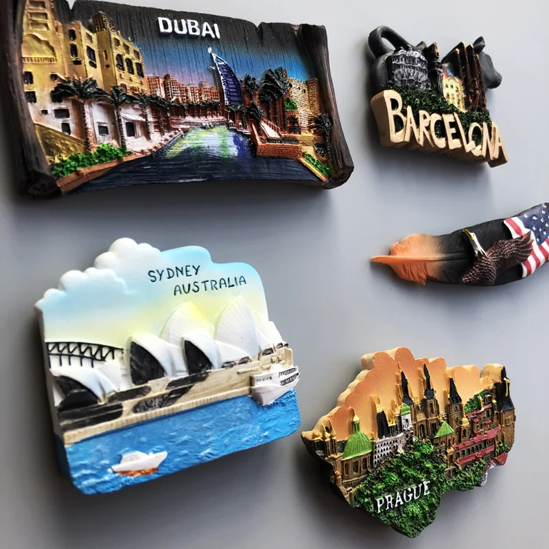 Souvenir Country Fridge Magnets Dubai Sydney French Egypt Travel Commemorative Decoration Refrigerator Magnet Birthday Gift