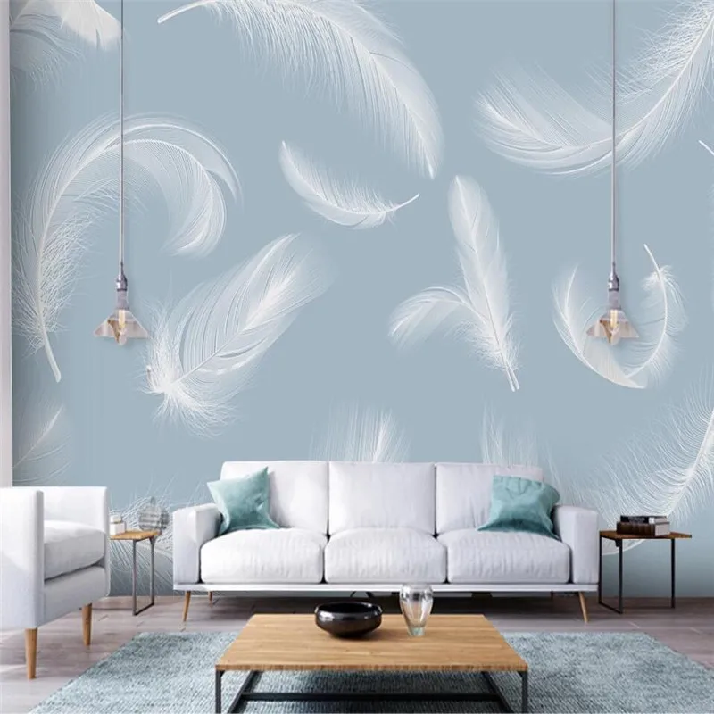 

Milofi custom wallpaper mural Nordic minimalist hand-painted watercolor white feather bedroom background wall