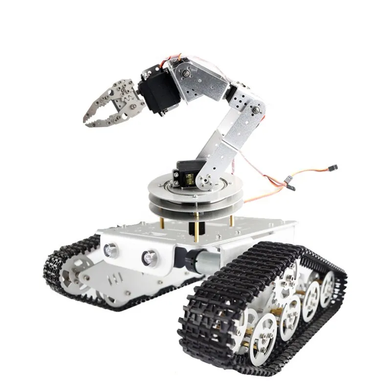 Plataforma móvel robótica rc chassi do tanque com 360 graus e 6dof metal robô braço e pinça arduino robô conjunto raspberry pi diy