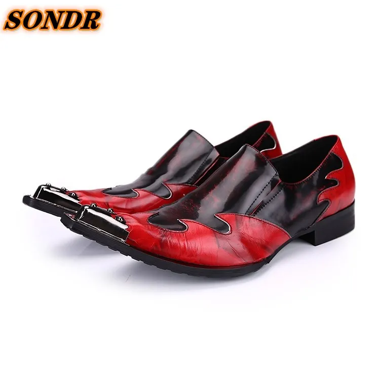 

Classical Men Dress Shoes Flat Formal Business Casual Iron Pointed Breathable Genuine Leather Oxford Wedding Red Zapatos Hombre