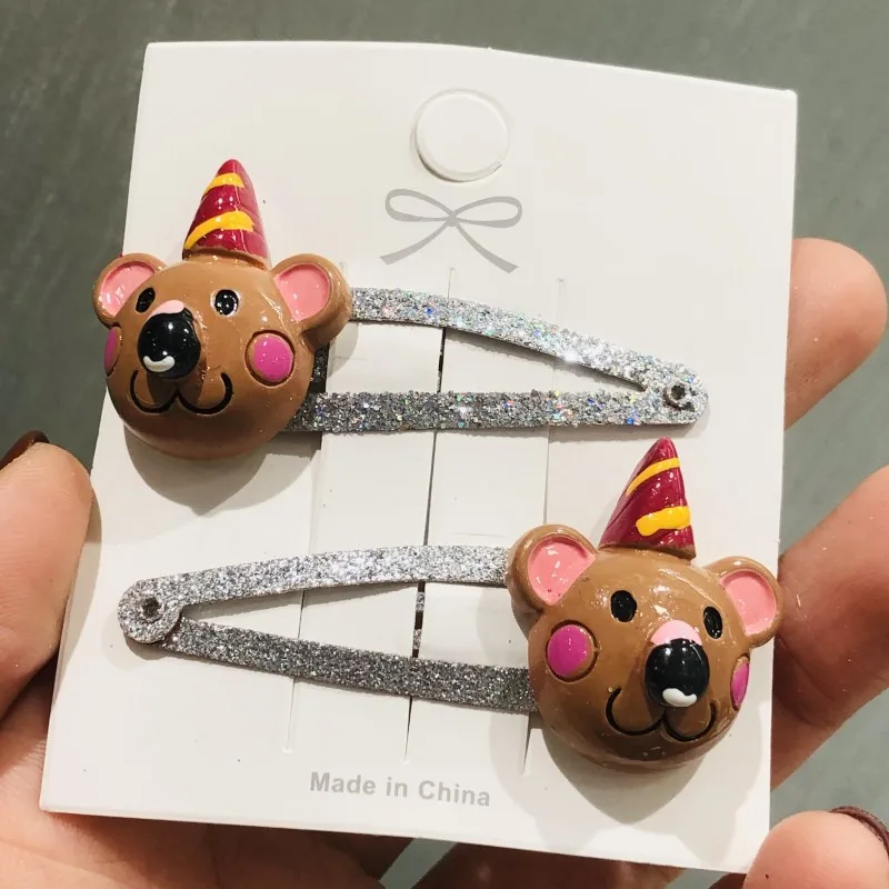 2Pcs/Set Girls Cute Animal Gog Monkey Clown Glitter Hairpins Children Sweet Hair Clip Barrettes Headband Kids Hair Accessories