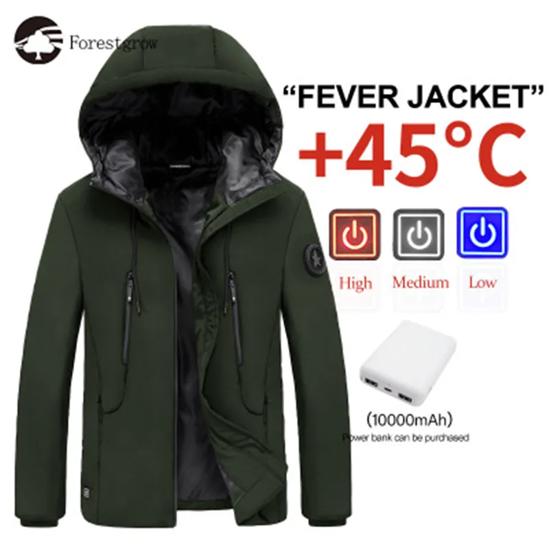 2020 winter new smart USB Electric heating down padded mens rechargeable Hoodie jacket warm and thick Outdoor Sports coat homme