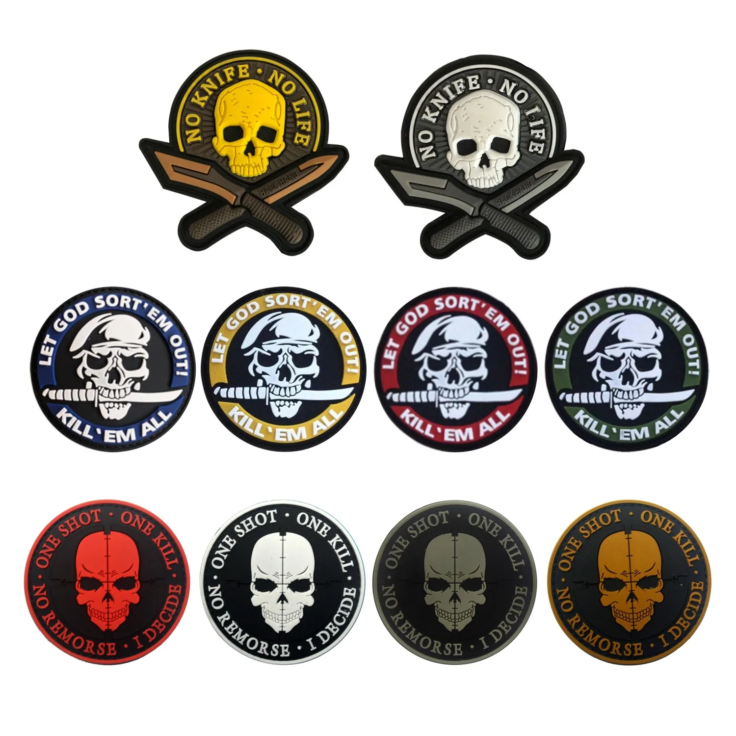 Skull Rubber Patch Armband Badge No Knife No Life One Sewing Applique Embellishment One Shot One Kill Tactical Patches