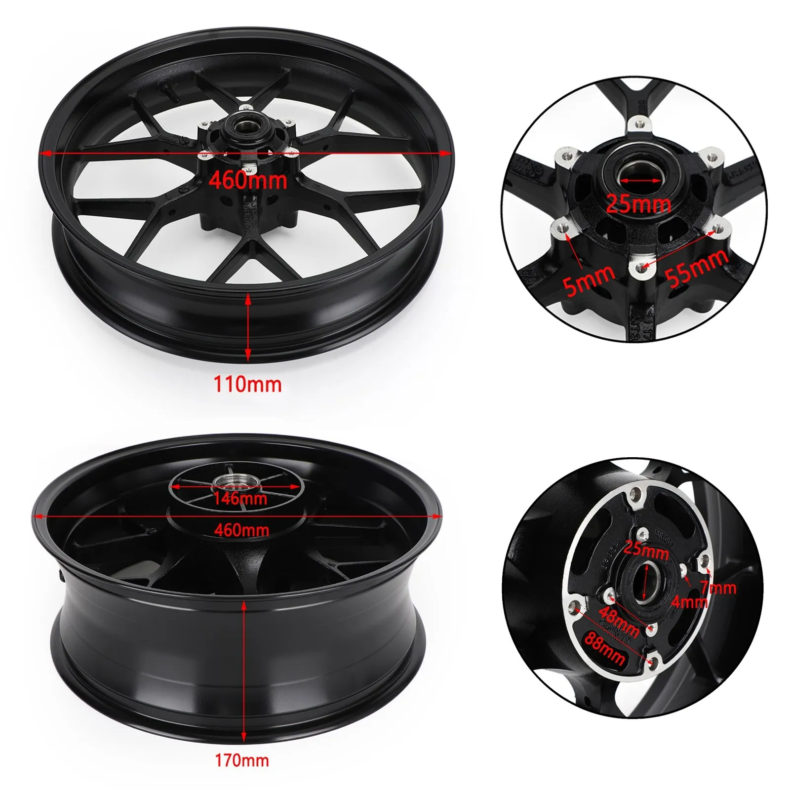 Areyourshop Front Rear Wheel Rims For Honda CBR1000RR 2008 - 2016 2009 2010 2011 Black Motorcycle Parts