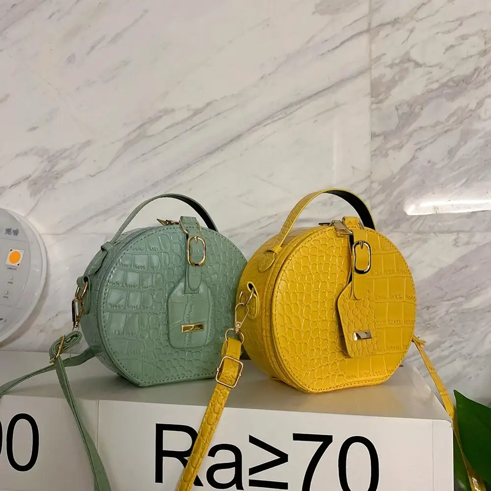 Popular Simple Women Round Shoulder Bag Alligator PU Circle Handbag Zipper Small Party Daily Crossbody Handbag 2023 For Women