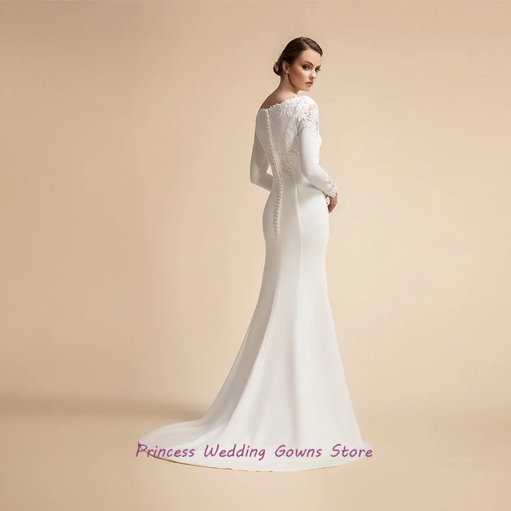 Elegante weiße Meerjungfrau Brautkleider Braut Scoop 2022 Strand Zivil Brautkleid für Frau Sweep Zug Applikation Vestido De Novia