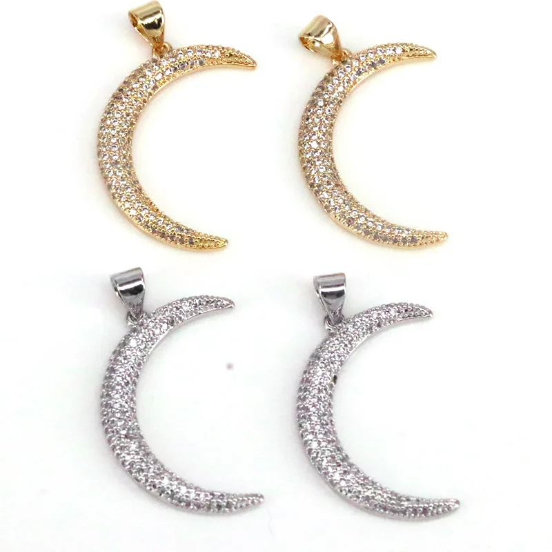 

10Pcs ,High quality cz pendant, Crescent Moon shape cubic zircon charm, jewelry making component wholesale