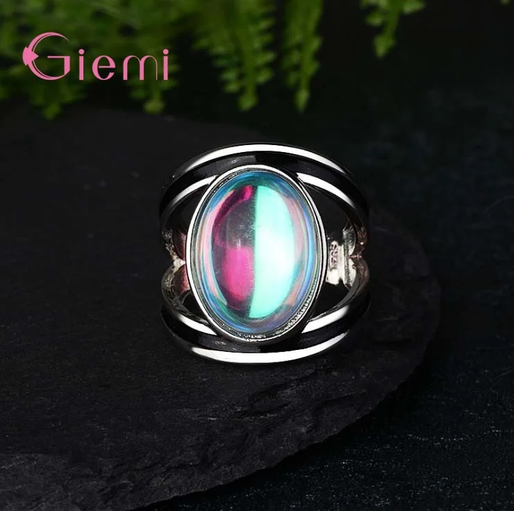 Fashion Women\'s Ring 925 Sterling Silver Natural Gemstone Moonstone Ring For Females Party Gift Jewelry