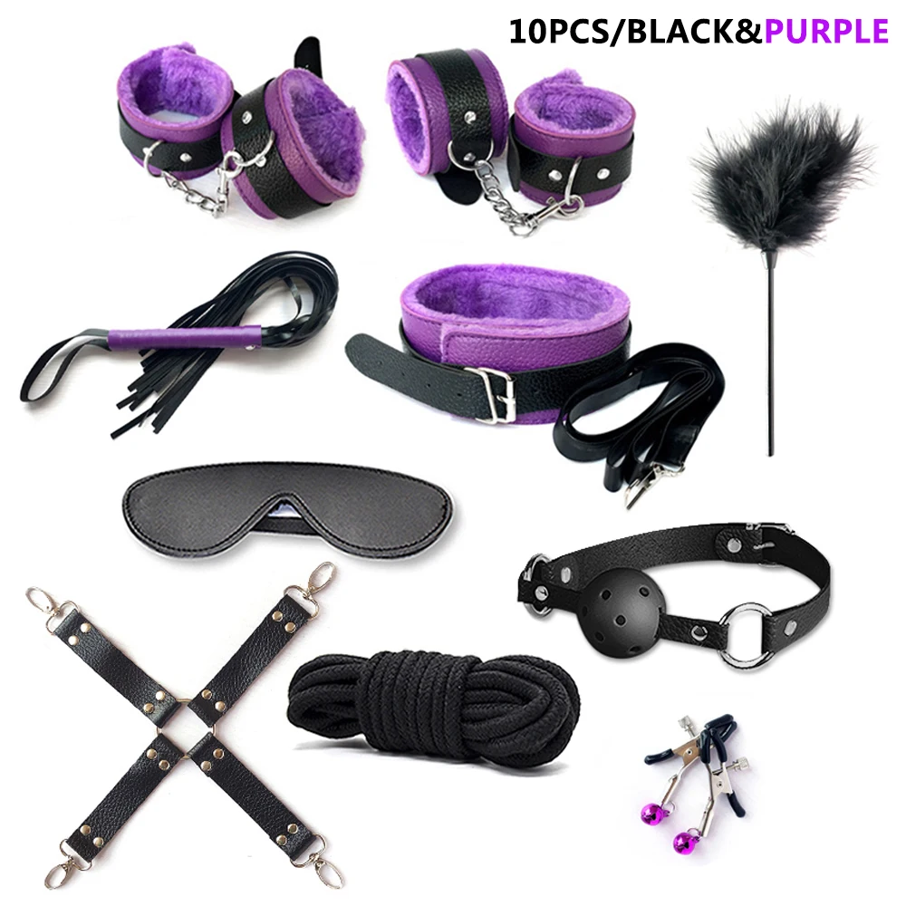 Bed Bondage Set For Adult Game Erotic PU Leather BDSM Kits Handcuffs Whip Gag Anal Nipple Clamps Rope Sex Toys Women 5