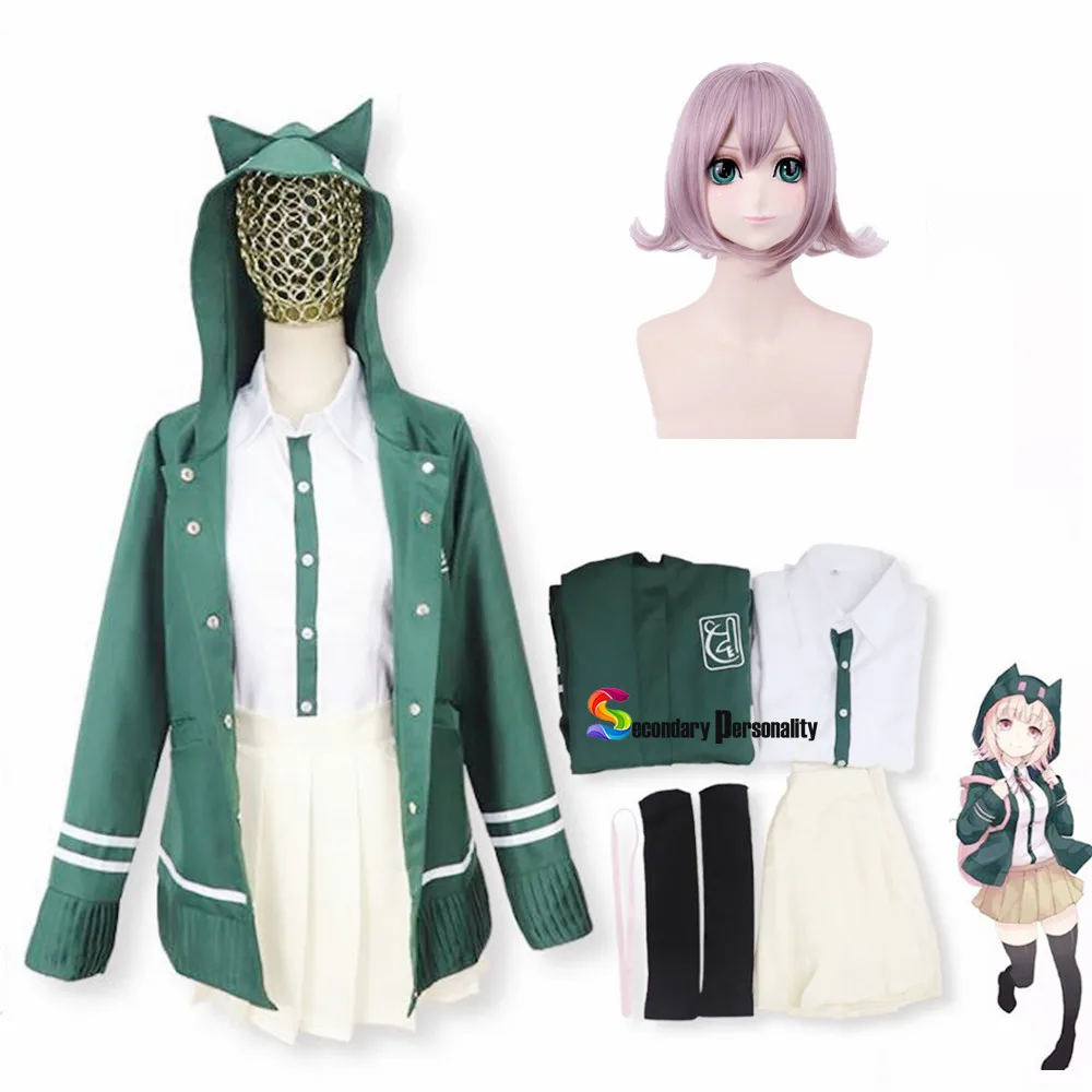 

Chiaki Nanami Cosplay Costume Danganronpa 2 backpack headwear wig School Uniform Japanese Anime Halloween Costume For Women Girl