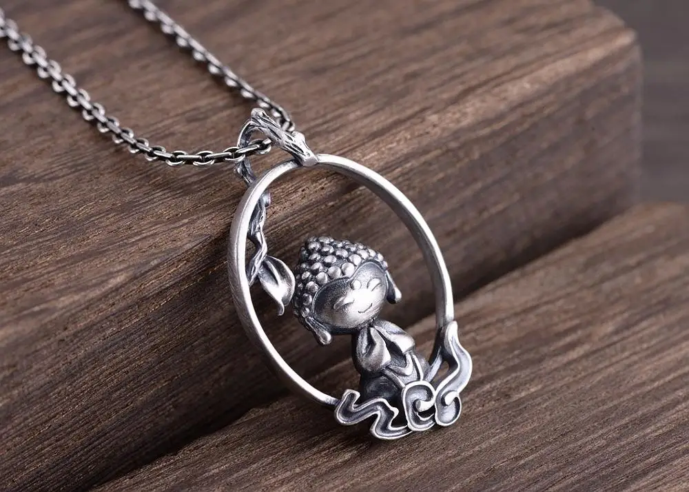 100% 925 Silver Tibetan Buddha Pendant Little Buddhist Buddha Pendant Tibetan Women Pendant Good Luck Amulet