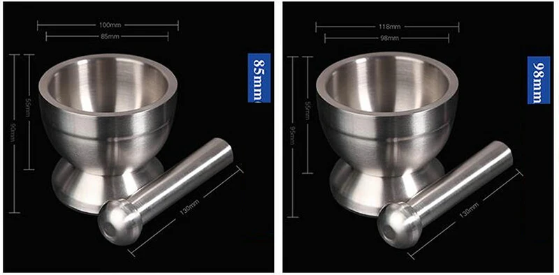 1pcs Lab innner dia85mm/98mm Stainless Steel Mortar and Pestle Triturator for Medicinal Materials or Food Etc.