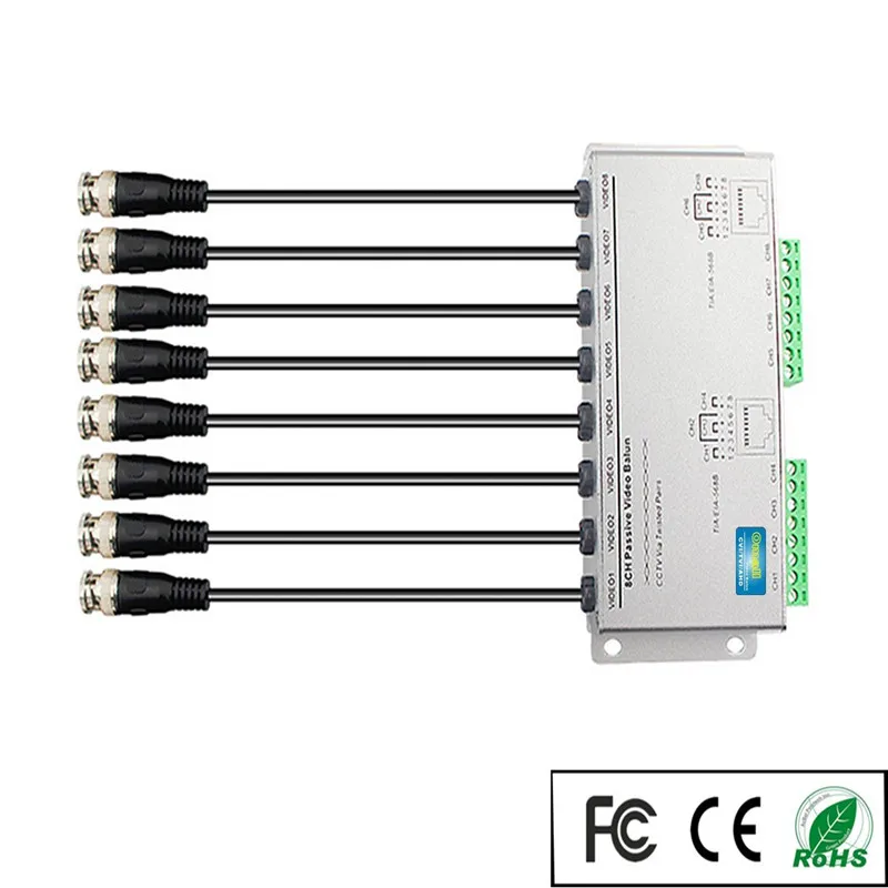 8-CH Passive Video Balun Transceiver, HD 720P/1080P RJ45 BNC UTP Cable Video Transmission for CCTV Camera DVR