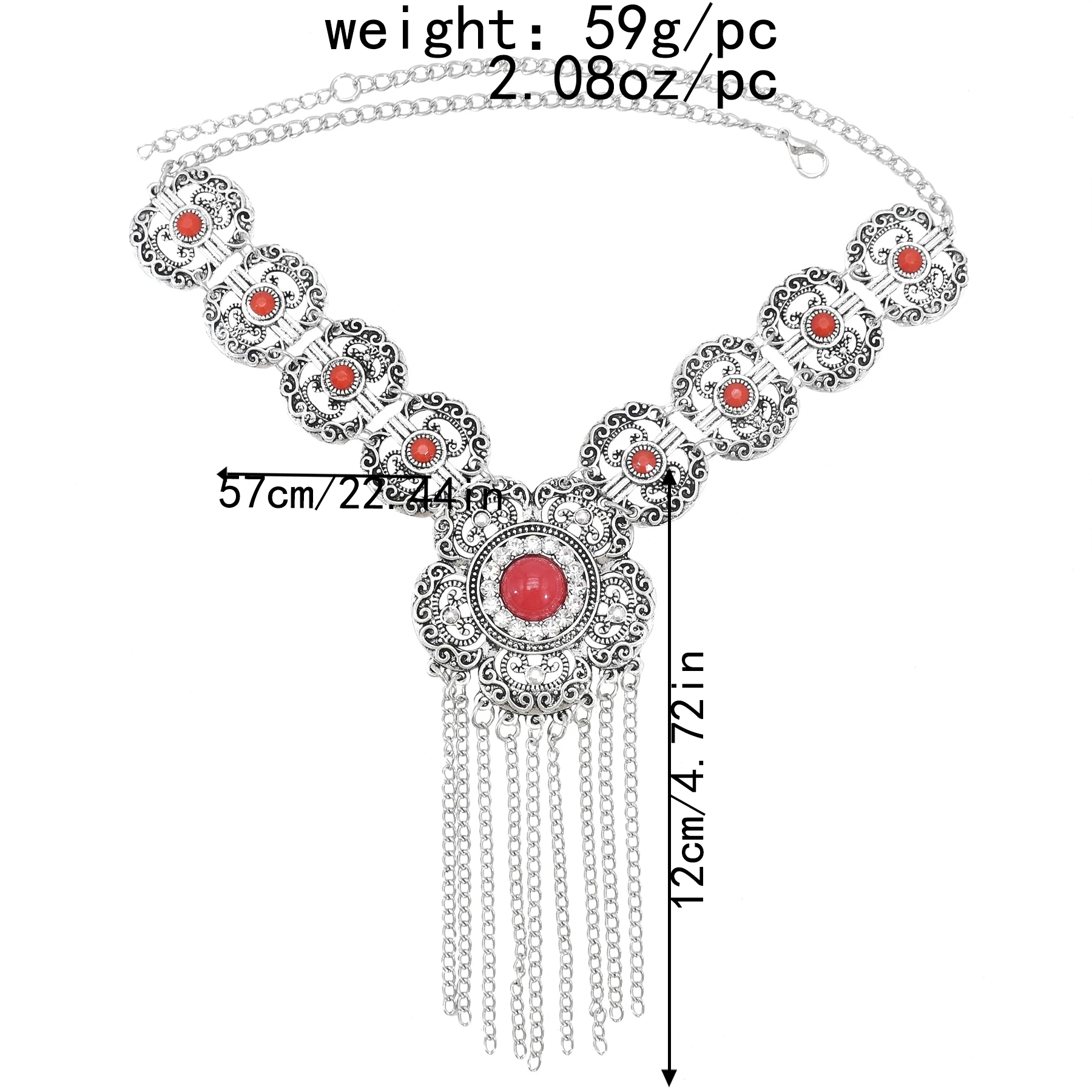 Gypsy Red Blue Stone Vintage Long Tassel Necklaces for Women Boho Turkish Tribal Afghan Hollow Flower Necklace Party Jewelry