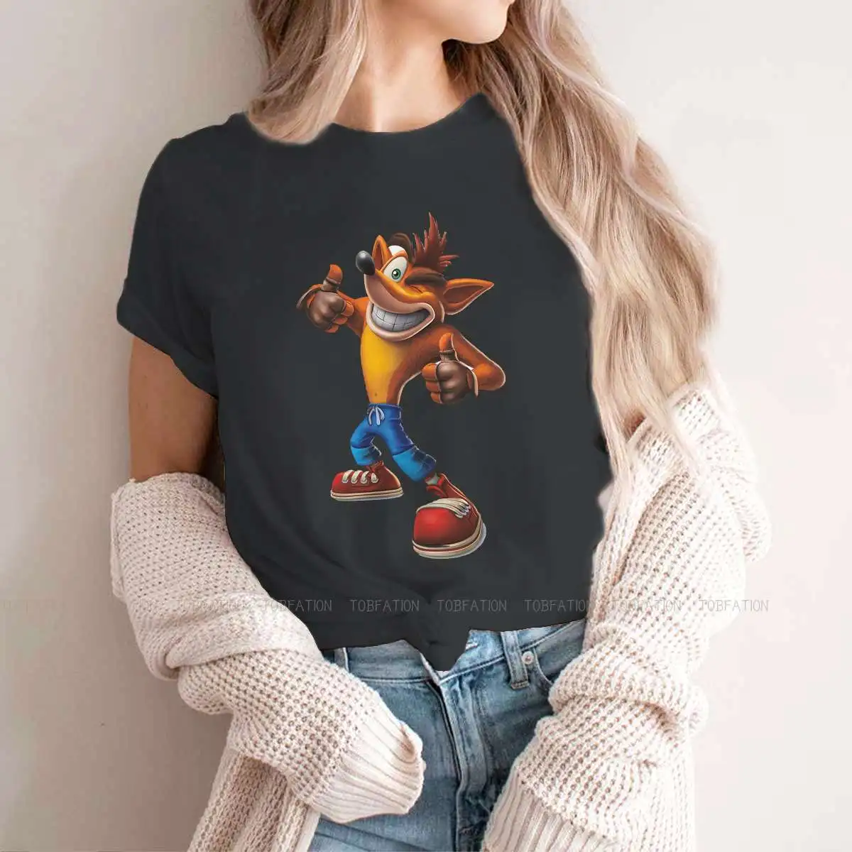 Good Job Women Shirts Crash Bandicoot Wolf Video Game Oversized T-shirt Harajuku Vintage Female Blusas