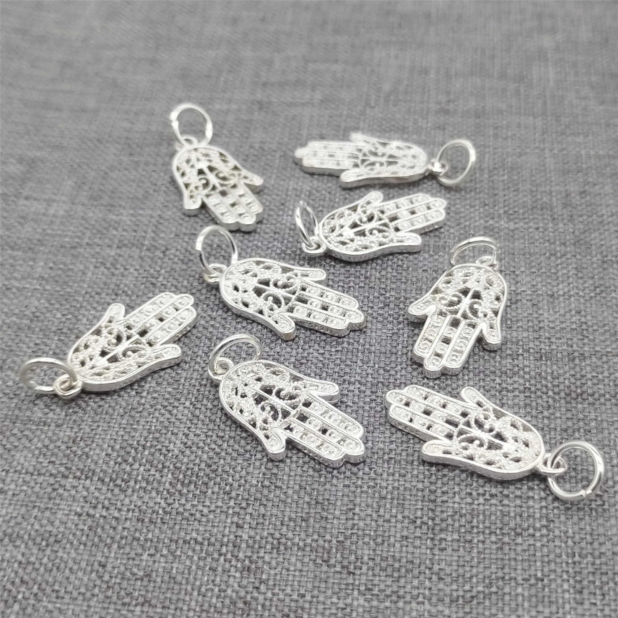 2 Pieces of 925 Sterling Silver Filigree Hamsa Hand Charms for Bracelet Necklace