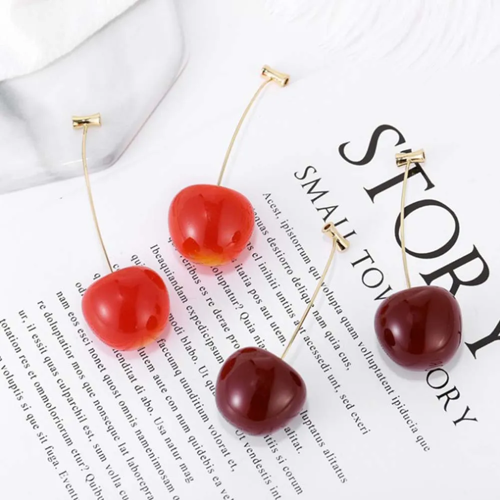 New European and American Fruit Fashion Long Ear Nail Temperament Cherry Cherry Earrings Lady Earrings