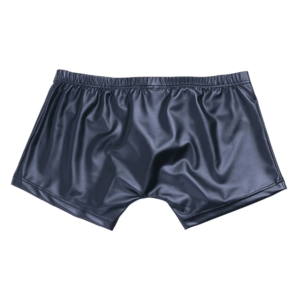 Bóxer Sexy de cuero para hombre, ropa interior erótica, entrepierna abierta, brillante, informal, PVC, látex, sin entrepierna