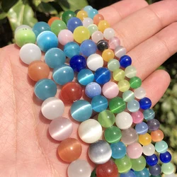 Natural Stone Multicolor Cat Eye Beads Round Loose Beads for DIY Jewelry Making Bracelets Necklace Charms Accessories 4-12mm