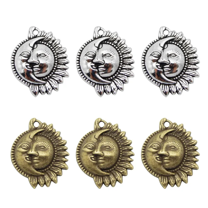 10pcs/pcs Moon and Sun charms for Jewelry Making Vintage Necklace Bronze Metal Color Diy Necklace Charm Accessories Fashion