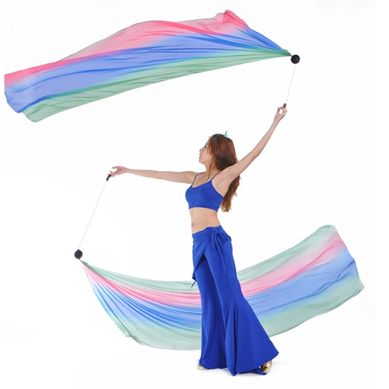 

Women Hand Props Poi Silk Veils Thrown Hand Scarf Shawl Accessories Belly Dance Veils Stage Performance Multicolor 2 Pieces