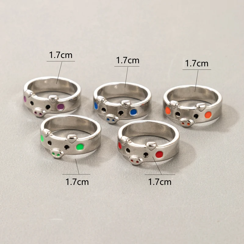 docona 5pcs/set Lovely Samll Pig Colorful Rings for Women New Tredny Dropping Oil Geometry Alloy Metal Ring Set Jewelry 19685