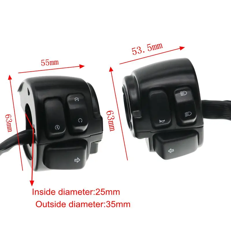 MoFlyeer 25mm Aluminum Motorcycle Handlebar Control Switches Kill Start Turn Signal Switch Button With Wiring Harness