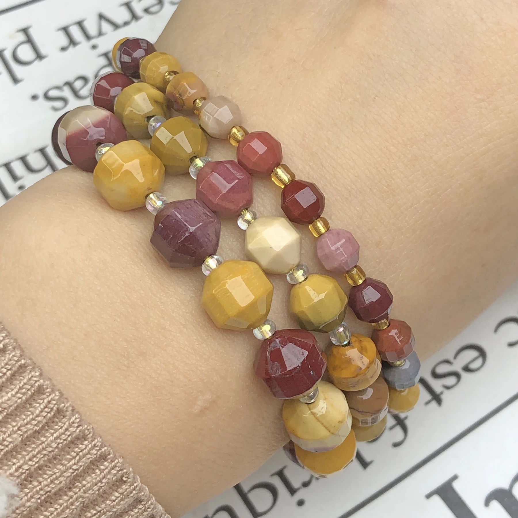 Natural Faceted Mookaite Egg Yolk Stone Gem Round Loose Spacer Beads For Jewelry Making Handmade DIY Woman Bracelet 6/8/10mm