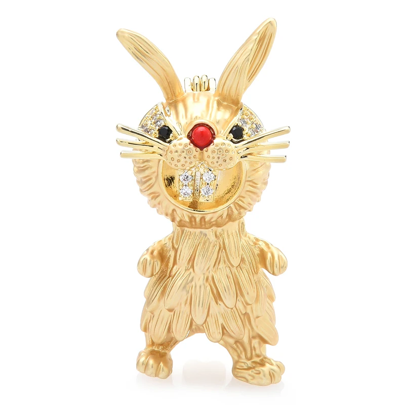 Wuli&baby Smile Shining Tooth Rabbit Brooches For Women Designer Lovely Naughty Animal Party Casual Brooch Pin Gifts