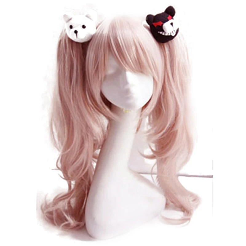 

Dangan Ronpa Danganronpa Enoshima Junko Cosplay Wig Pink Long Wavy With Ponytail Clip Heat Resistant Cosplay Wig + Bear Hairpins