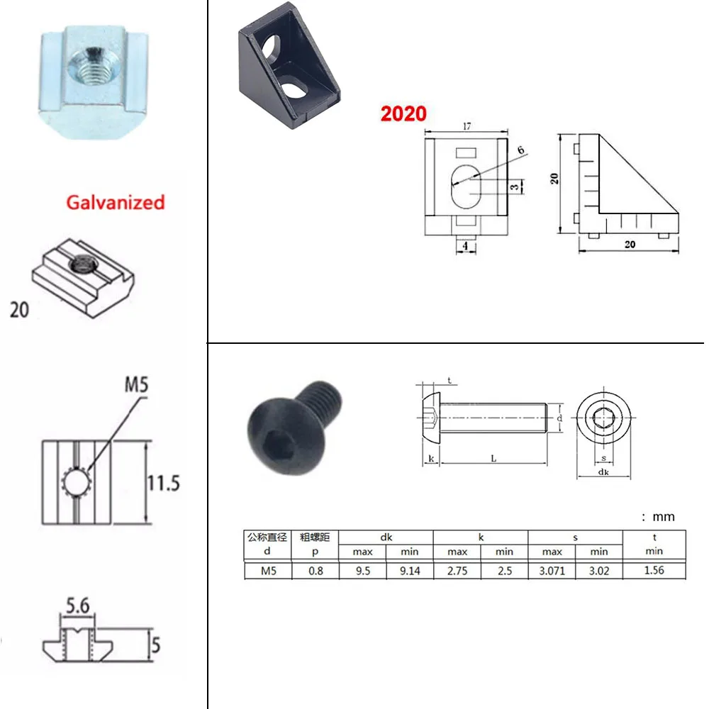 Jeu de Connecteurs de Profilés en Aluminium 2020, 20 Pièces de Guide d\'Angle + 40 Pièces de Série 20 M5 à Fente en T Kg + 40 Pièces de Capuchon de