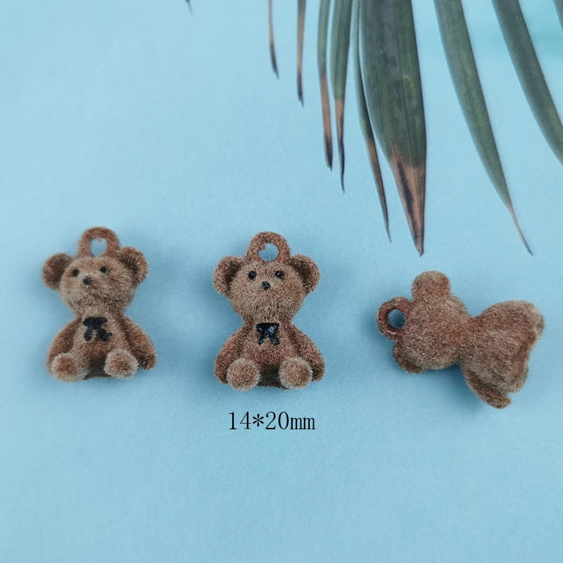 10pcs Enamel Alloy Cartoon Flocking Brown Bears Pendant Charms For Jewelry Making Animal Necklaces Earrings Making Accessories