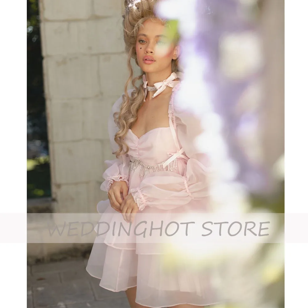 Robe de soirée Lolita rose en Organza pour filles, tenue de bal élégante, Chic, manches bouffantes, 2022