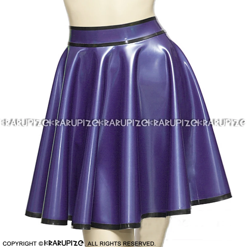 Pearl Purple And Black Mini Sexy Latex Swing Skirts With Zipper At Back Short Rubber Bottoms DQ-0052