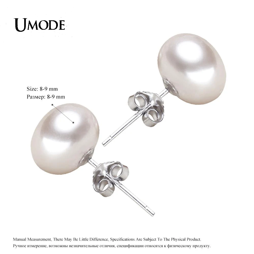 UMODE New 925 Sterling Silver Near Round Natural Pearl Stud Earrings for Women White Orange Purple Pearls  Jewelry Gifts UAE0003