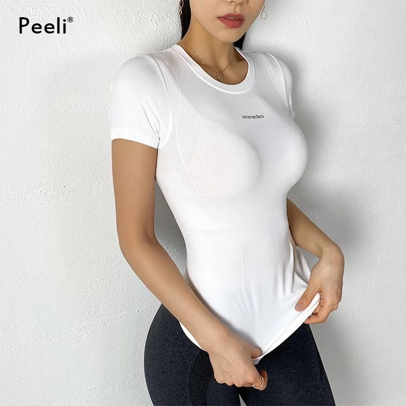 Camicie da corsa a maniche corte Peeli palestra Yoga traspirante Top 2022 magliette maglia sportiva canotta da donna Fitness abbigliamento sportivo