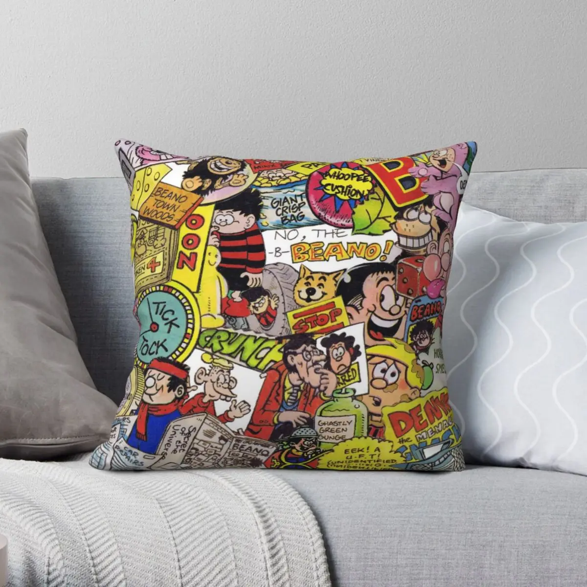 

Beano Square Pillowcase Polyester Linen Velvet Creative Zip Decor Sofa Seater Cushion Cover