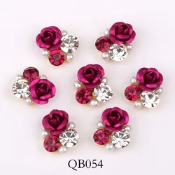 밝은 진주 라인석 꽃 디자인 합금 네일 아트 장식, 반짝이 DIY 3D 네일 쥬얼리 펜던트 QB054-063, 10 개 신제품