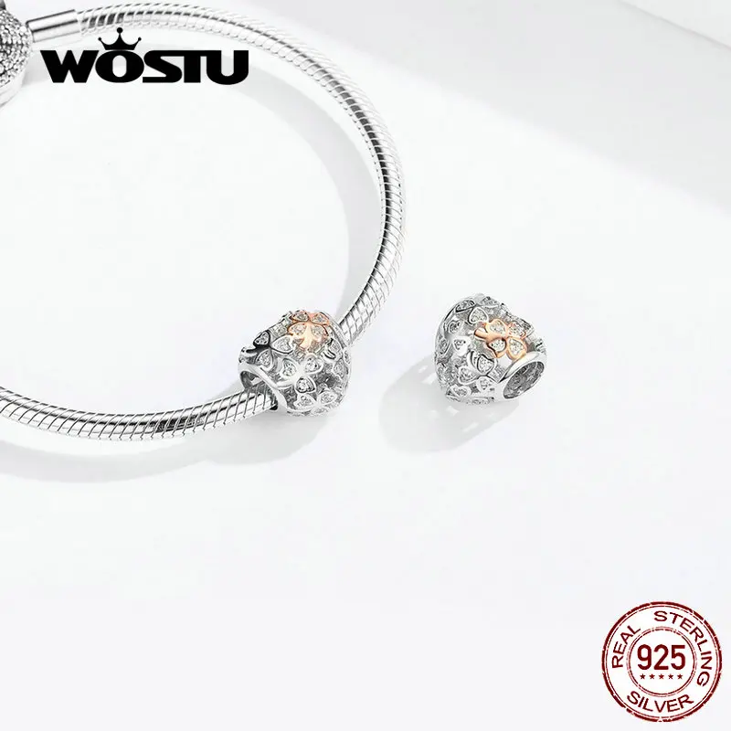 WOSTU Hot Sale 925 Sterling Silver Heart Shaped Dangle Charm Beads Fit Original Bracelets Fine Jewelry Gift