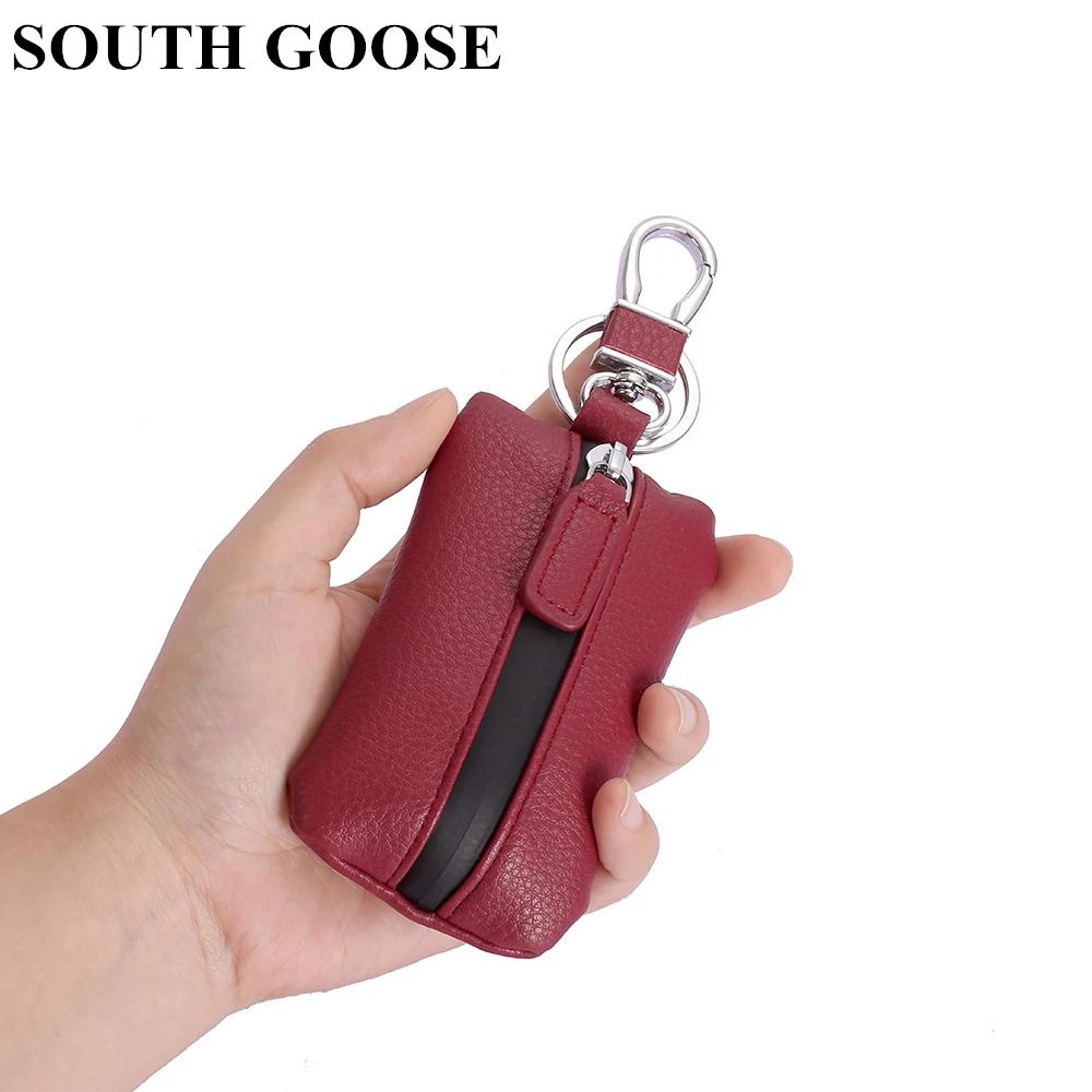 SOUTH GOOSE Genuine Leather Key Wallets Fashion Waterproof Zipper Design Men Car Key Holder Women Vintage Housekeeper Keys Chain