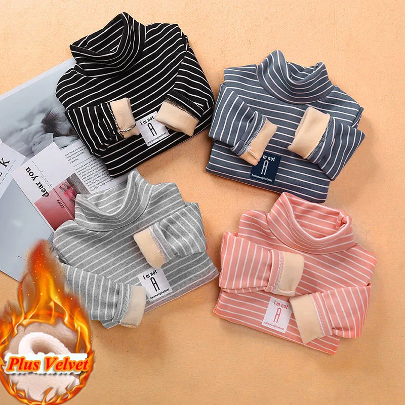 Kids Boys T-shirts Baby Long Sleeve Turtleneck Tops Children Autumn Winter Striped Sweatshirt Boys Girl Pullover Hoodies Clothes