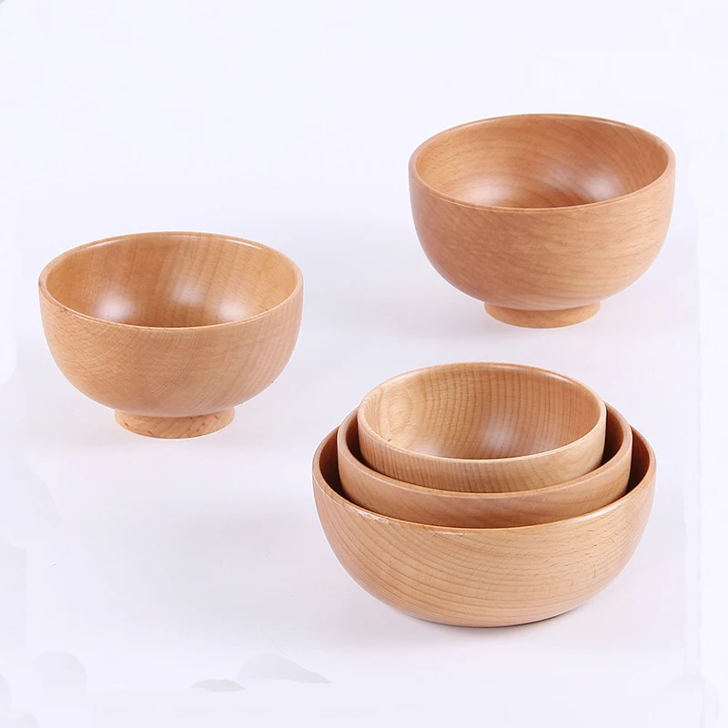 

Japanese Style Wooden Bowl Soup Salad Rice Noodles Bowls Natural Fruit Bowl Ice Cream Bowls Solid Wood Tableware Kitchen Utensil